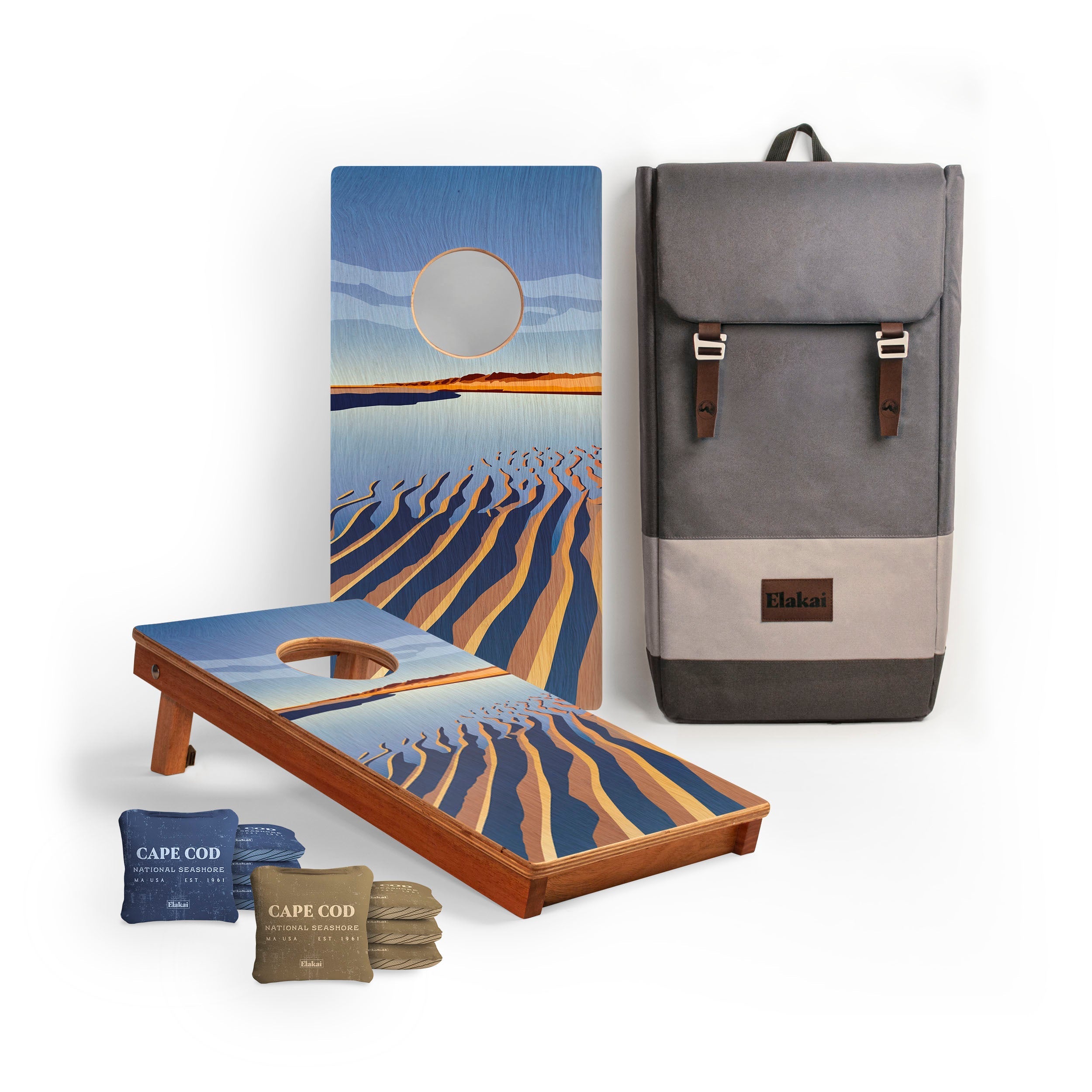 Elakai 1ft x 2ft Graphic Wood Travel Cornhole Set | National Parks Inspired Collection Cape Cod | Heirloom Boulevard