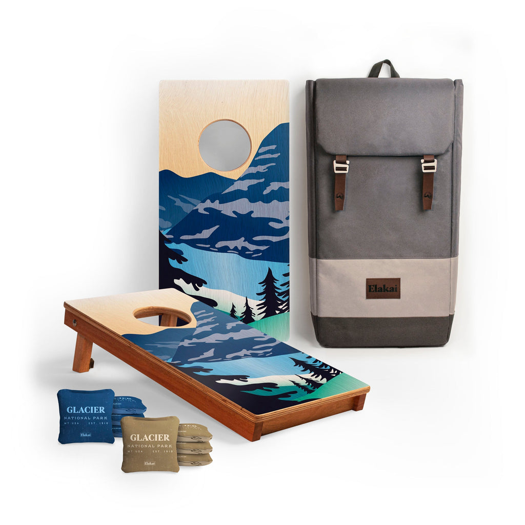 Elakai 1ft x 2ft Graphic Wood Travel Cornhole Set | National Parks Inspired Collection Glacier | Heirloom Boulevard