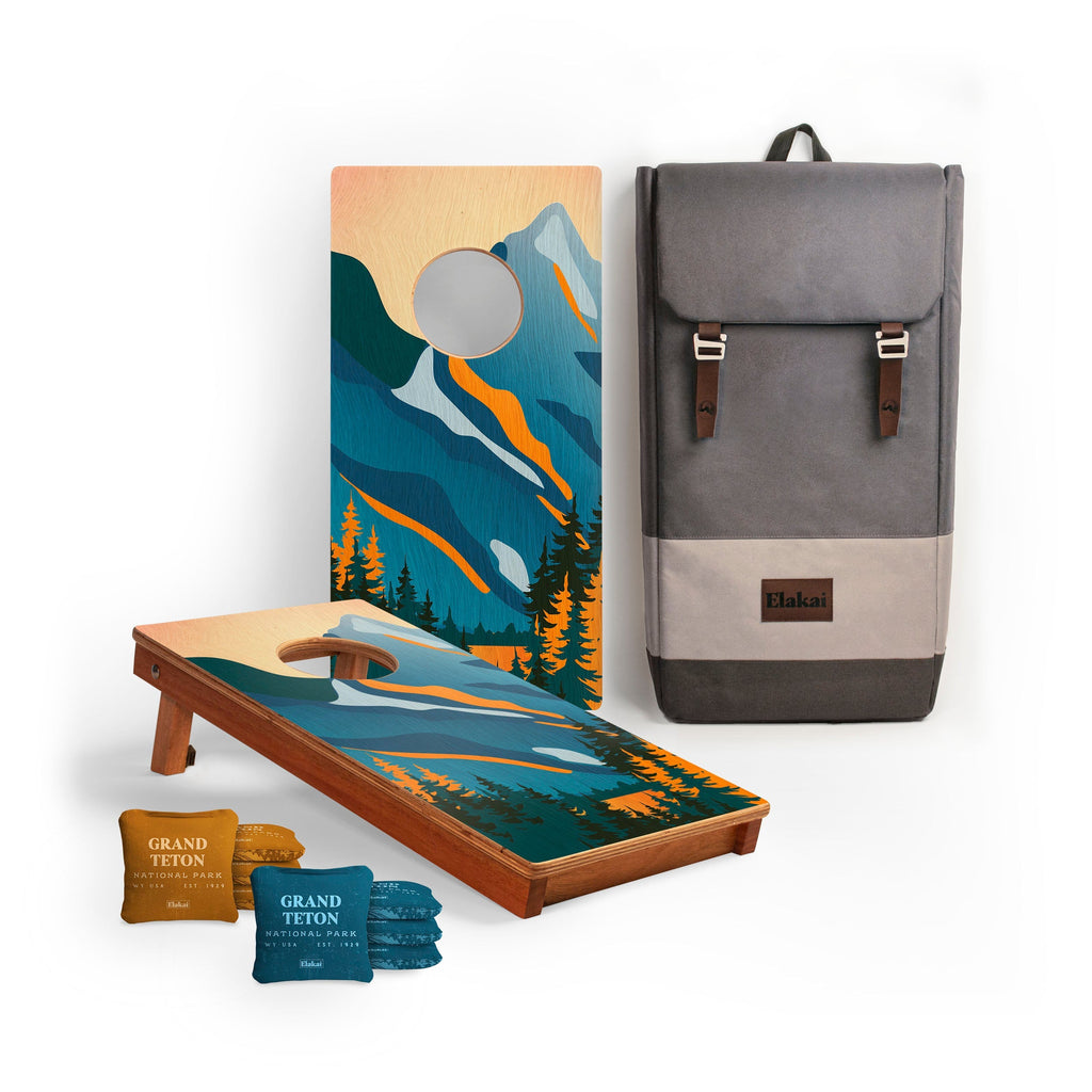 Elakai 1ft x 2ft Graphic Wood Travel Cornhole Set | National Parks Inspired Collection Grand Teton | Heirloom Boulevard