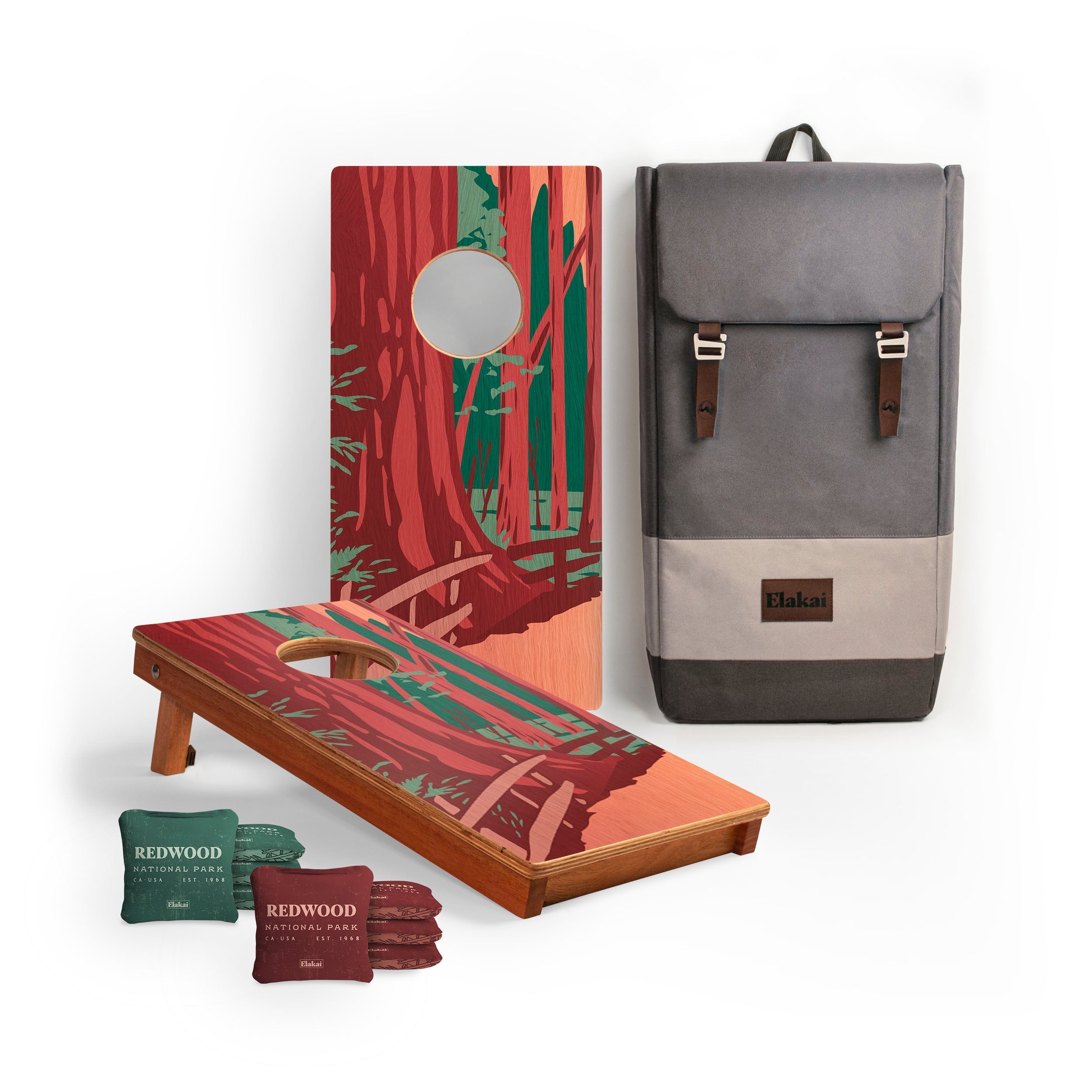 Elakai 1ft x 2ft Graphic Wood Travel Cornhole Set | National Parks Inspired Collection Redwoods | Heirloom Boulevard