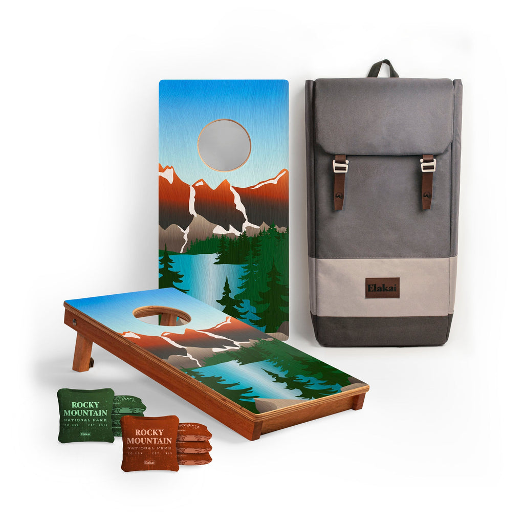 Elakai 1ft x 2ft Graphic Wood Travel Cornhole Set | National Parks Inspired Collection Rocky Mountains | Heirloom Boulevard
