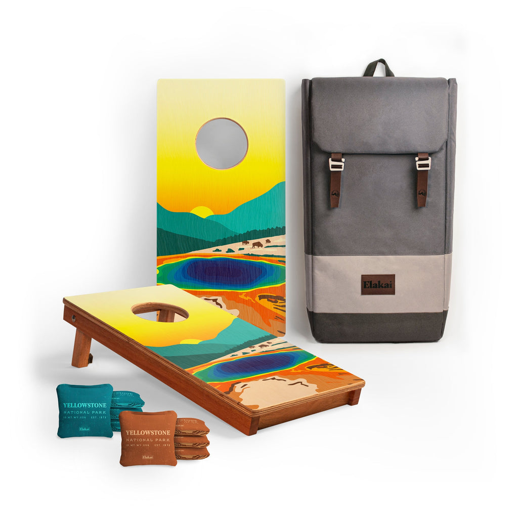 Elakai 1ft x 2ft Graphic Wood Travel Cornhole Set | National Parks Inspired Collection Yellowstone | Heirloom Boulevard