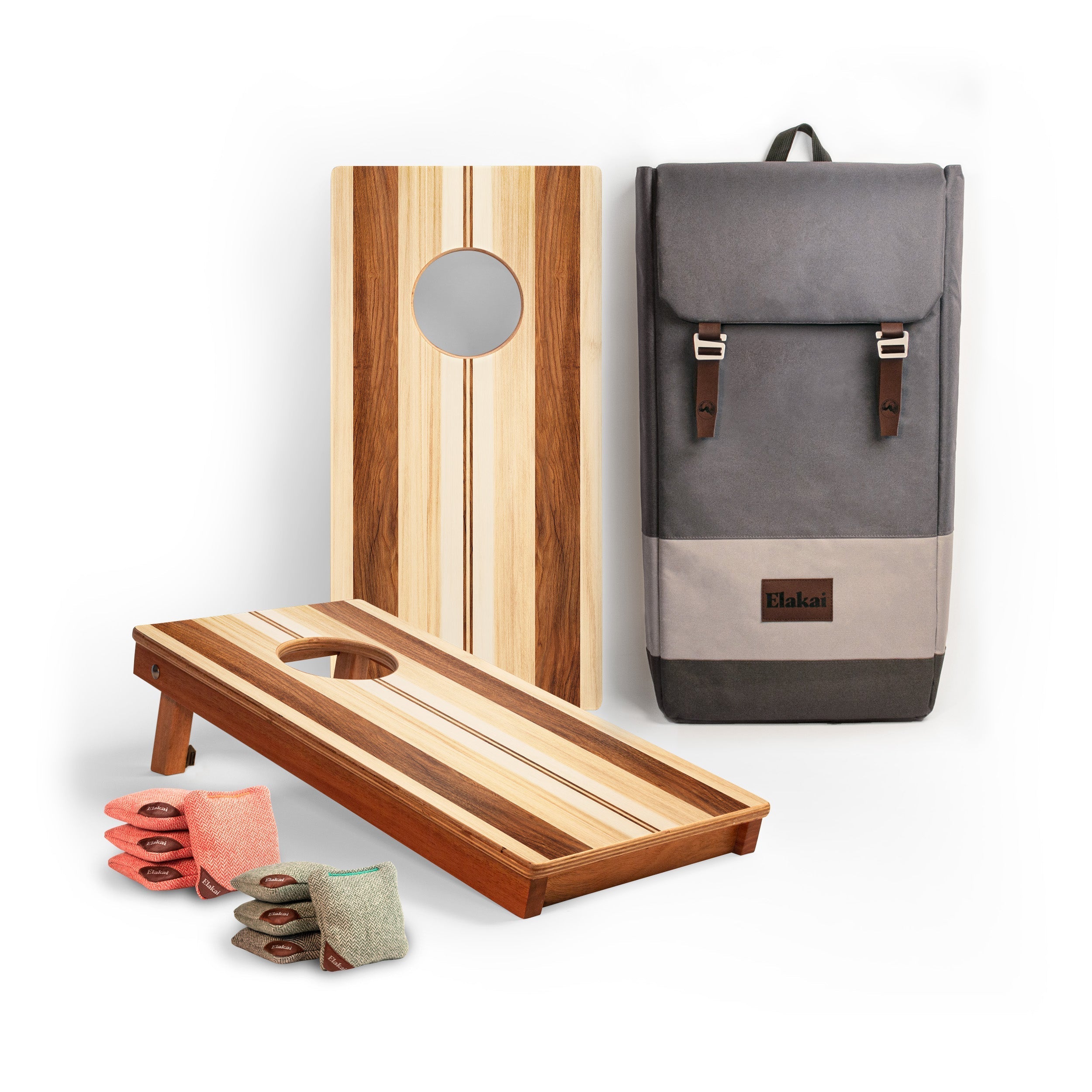 Elakai 1ft x 2ft Graphic Wood Travel Cornhole Set | Natural Surf Beach Collection Medina Stripes | Heirloom Boulevard