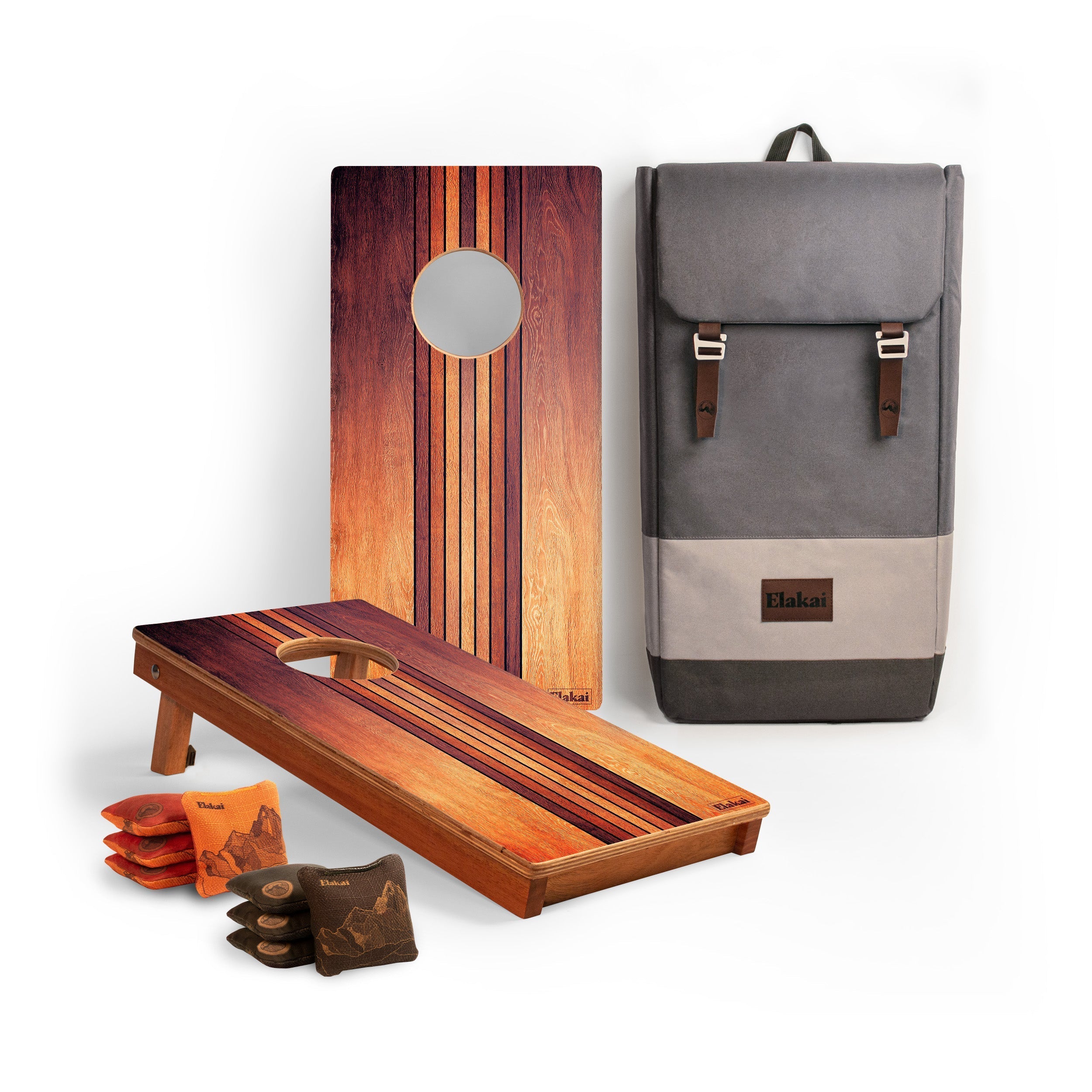 Elakai 1ft x 2ft Graphic Wood Travel Cornhole Set | Natural Surf Beach Collection Retro Woody | Heirloom Boulevard