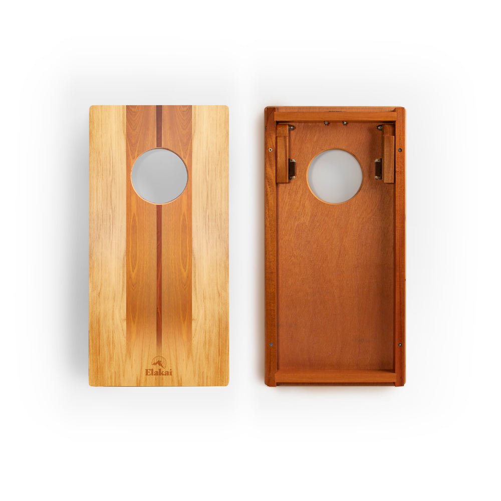 Elakai 1ft x 2ft Graphic Wood Travel Cornhole Set | Natural Surf Beach Collection | Heirloom Boulevard