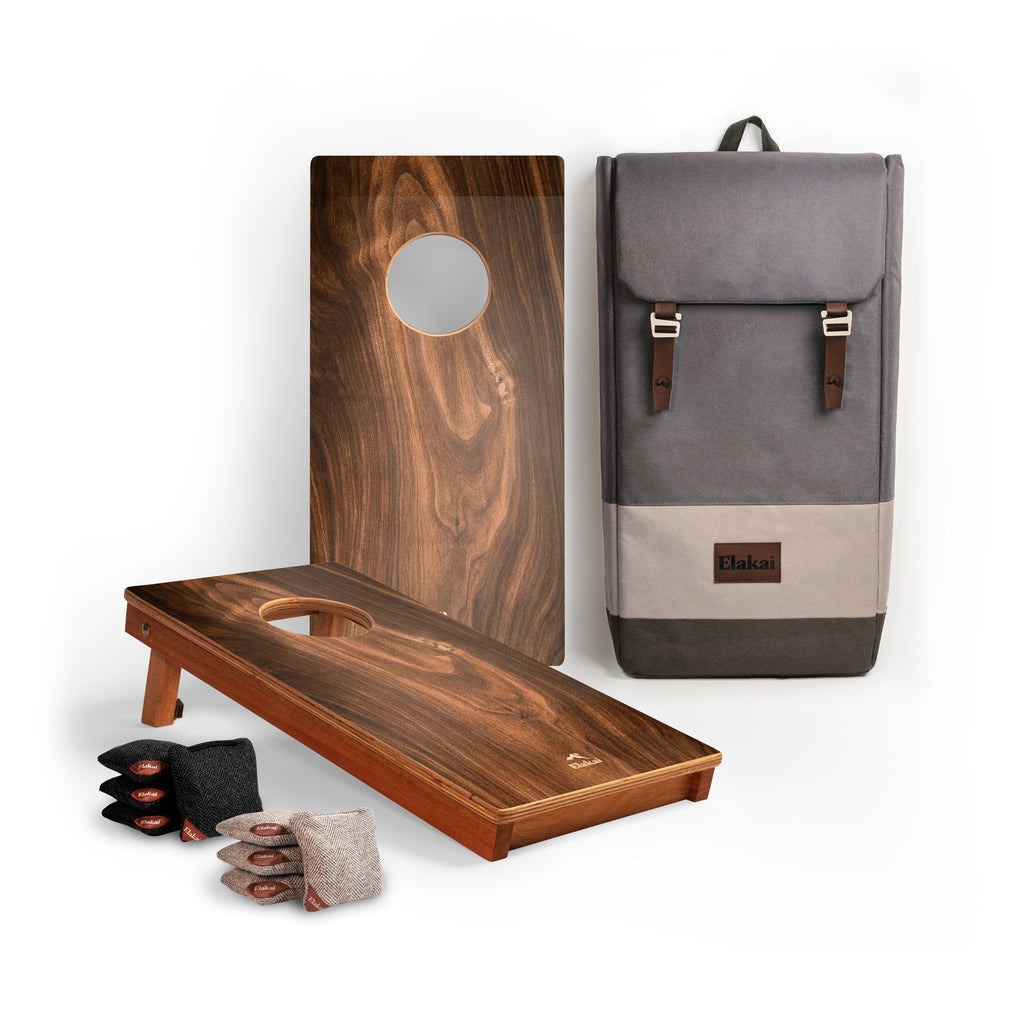 1ft x 2ft Graphic Wood Travel Cornhole Set | Organic Wood Pattern Collection dark beachwood | Heirloom Boulevard