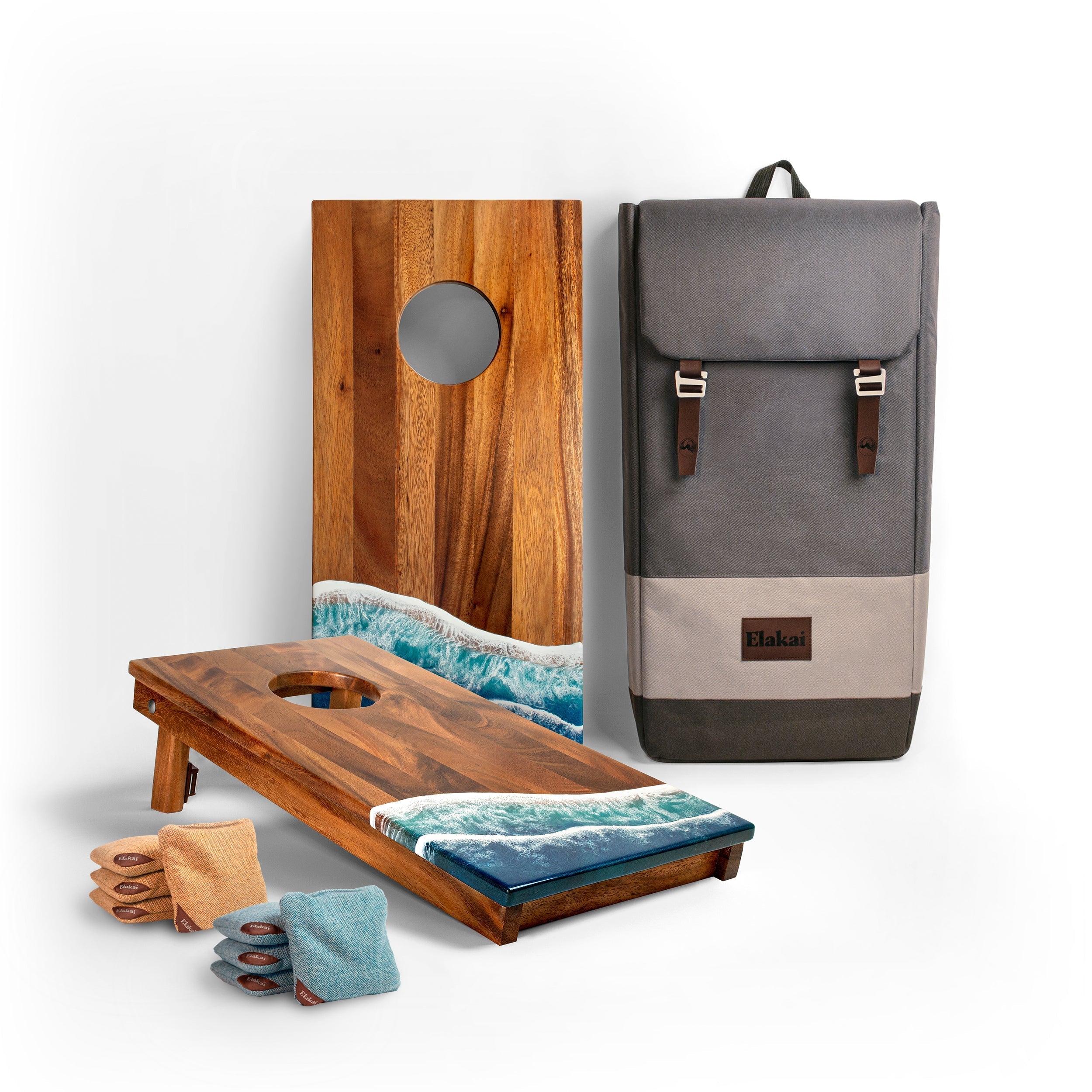 Elakai 1ft x 2ft Resin & Wood Travel Cornhole Set | Beach Wave | Heirloom Boulevard