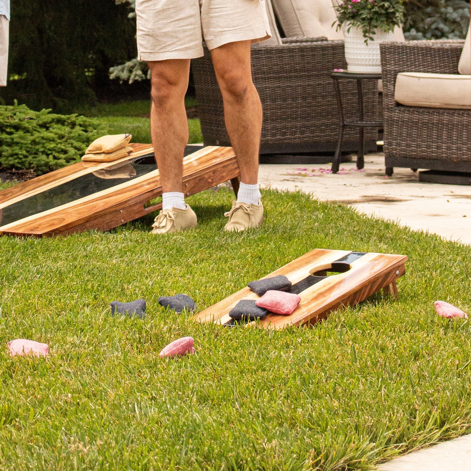 Elakai 1ft x 2ft Resin & Wood Travel Cornhole Set | Live Edge River Collection | Heirloom Boulevard