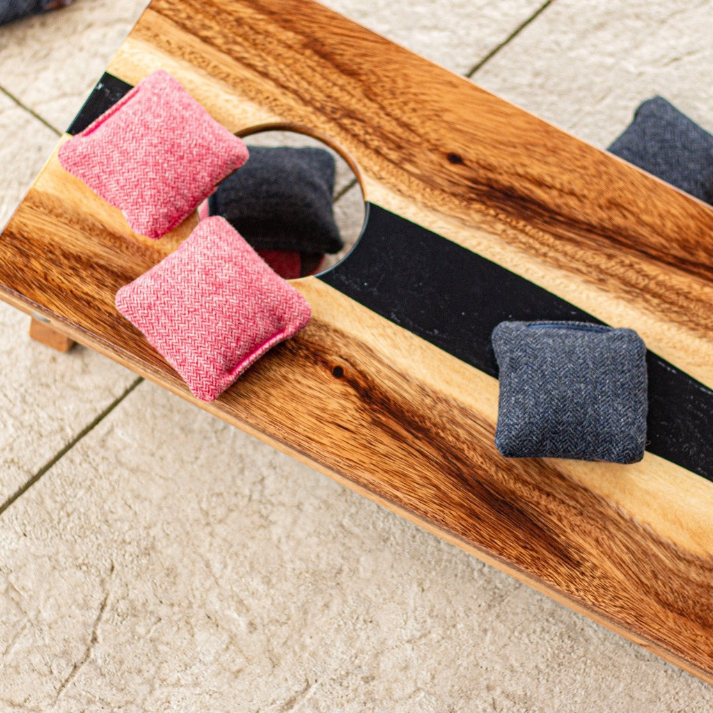Elakai 1ft x 2ft Resin & Wood Travel Cornhole Set | Live Edge River Collection | Heirloom Boulevard