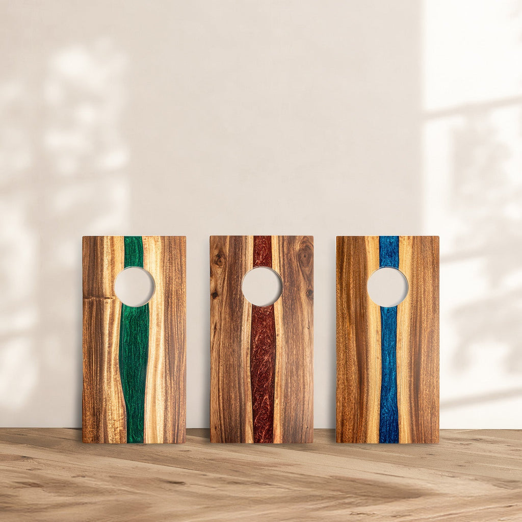 Elakai 1ft x 2ft Resin & Wood Travel Cornhole Set | Live Edge River Collection | Heirloom Boulevard