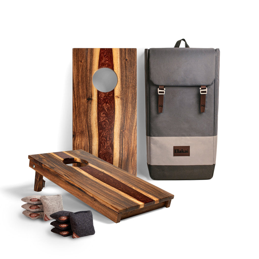 Elakai 1ft x 2ft Resin & Wood Travel Cornhole Set | Live Edge River Collection Bronze | Heirloom Boulevard