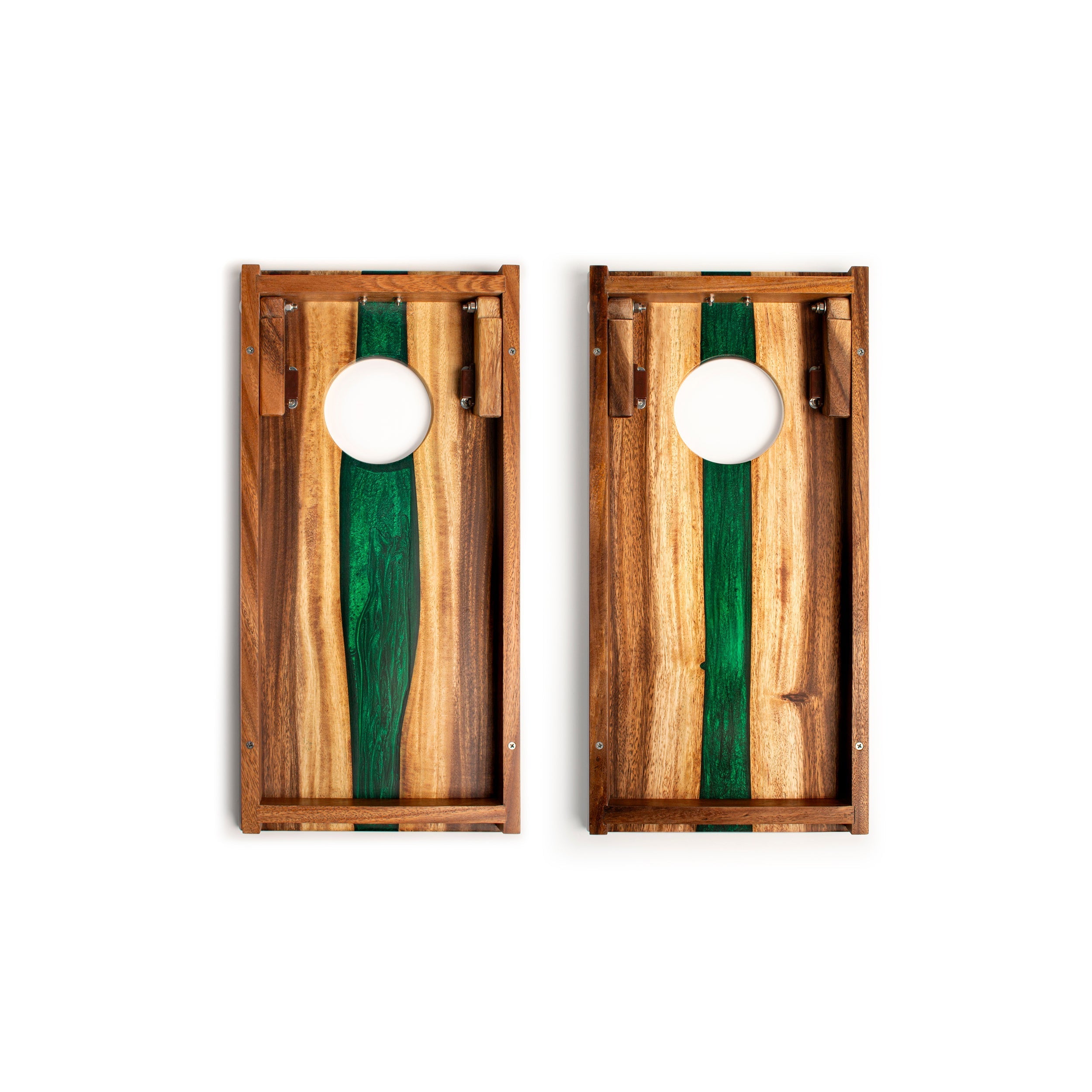 Elakai 1ft x 2ft Resin & Wood Travel Cornhole Set | Live Edge River Collection | Heirloom Boulevard