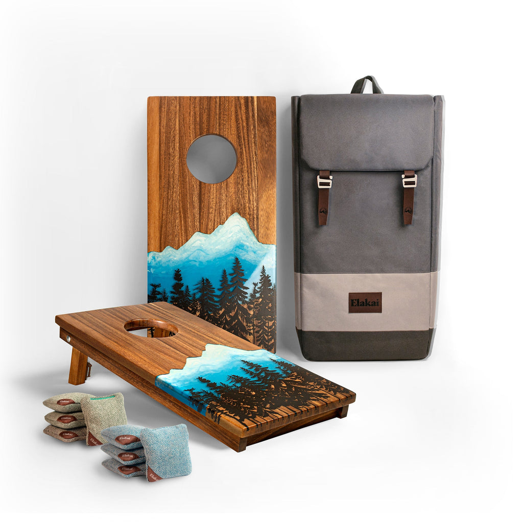 Elakai 1ft x 2ft Resin & Wood Travel Cornhole Set | Mountain Collection Blue | Heirloom Boulevard