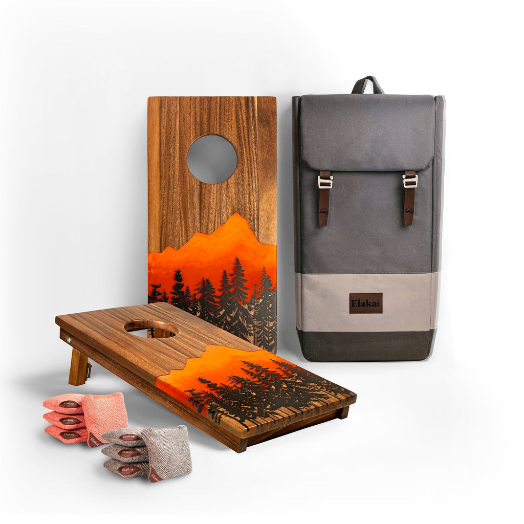 Elakai 1ft x 2ft Resin & Wood Travel Cornhole Set | Mountain Collection Orange | Heirloom Boulevard