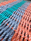 5 Stripe Mat Lobster Rope Mat Coral Orange, Light Gray and Teal | Heirloom Boulevard