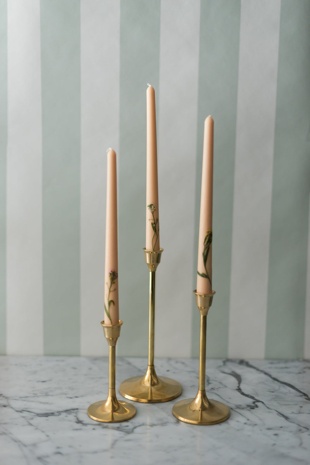 Galley & Fen Floral Inlaid Tapered Candle in Cream - Set of 3 | Heirloom Boulevard
