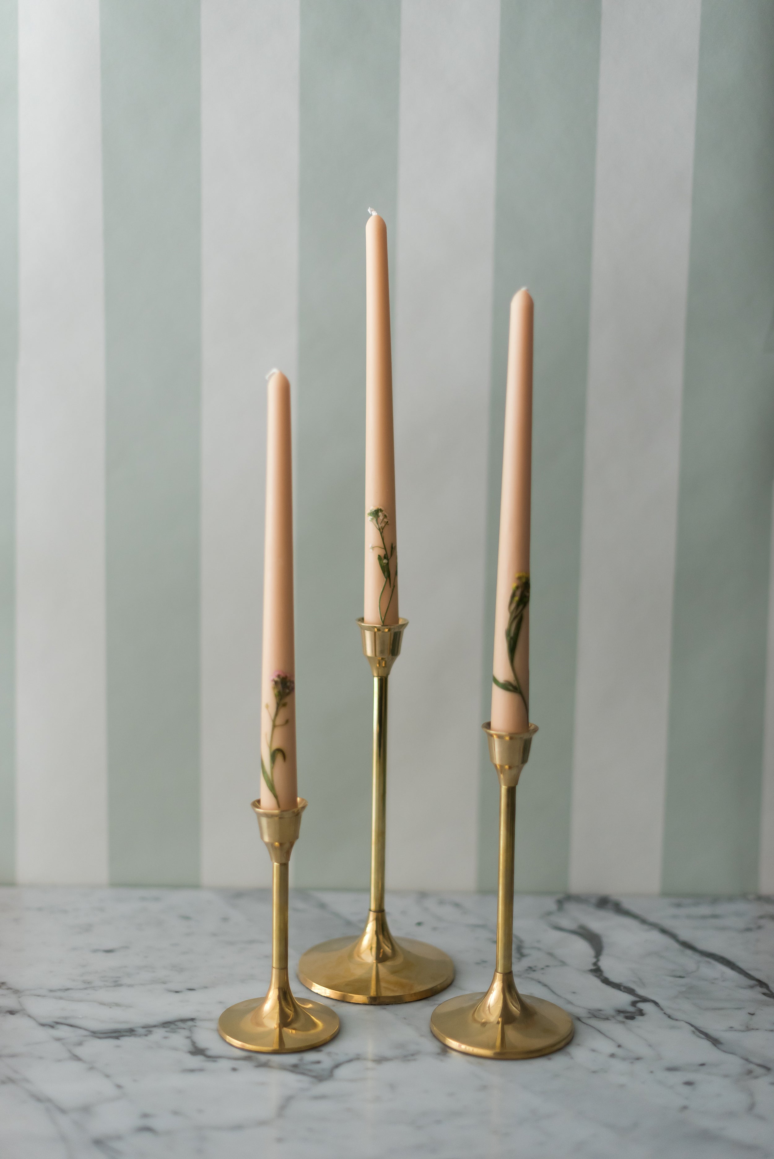 Galley & Fen Floral Inlaid Tapered Candle in Cream - Set of 3 | Heirloom Boulevard