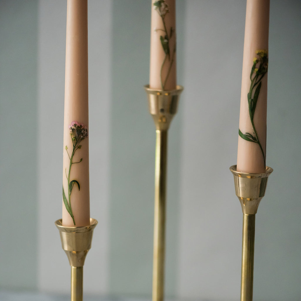 Galley & Fen Floral Inlaid Tapered Candle in Cream - Set of 3 | Heirloom Boulevard
