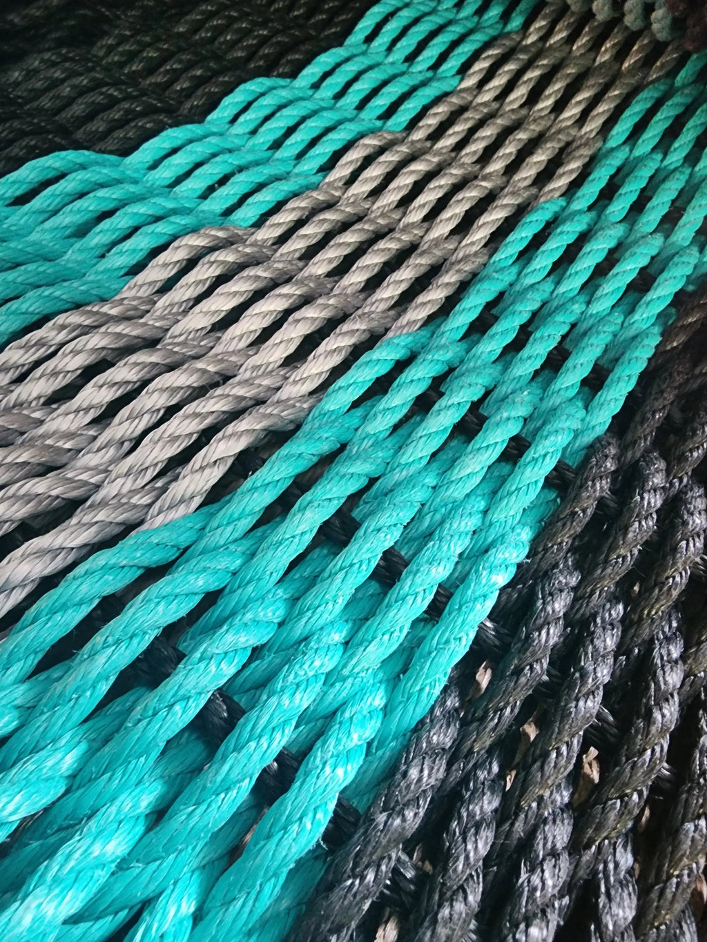 5 Stripe Lobster Rope Mat Black, Teal Light Gray Little Salty Rope | Heirloom Boulevard