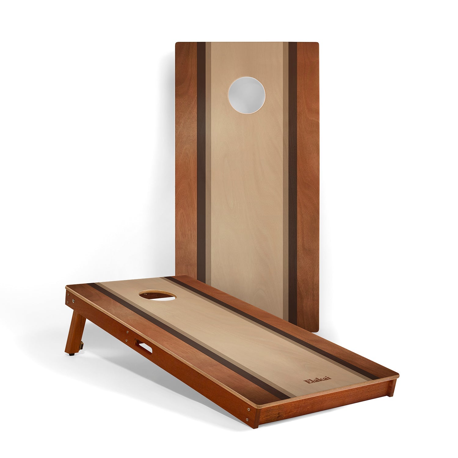 Elakai 2ft x 4ft Graphic Wood Classic Cornhole Set | Classic Beach Stripes Collection Mocha | Heirloom Boulevard