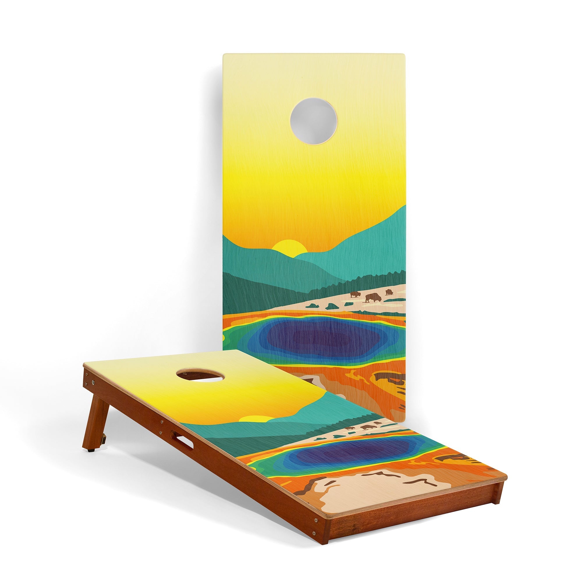 Elakai 2ft x 4ft Graphic Wood Classic Cornhole Set | National Parks Inspired Collection Yellowstone | Heirloom Boulevard