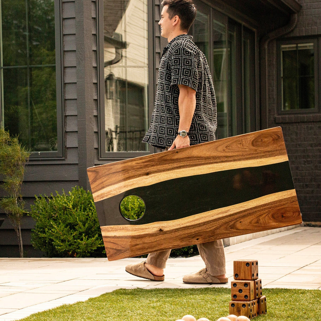 Elakai 2ft x 4ft Resin & Wood Classic Cornhole Set | Live Edge River Collection | Heirloom Boulevard