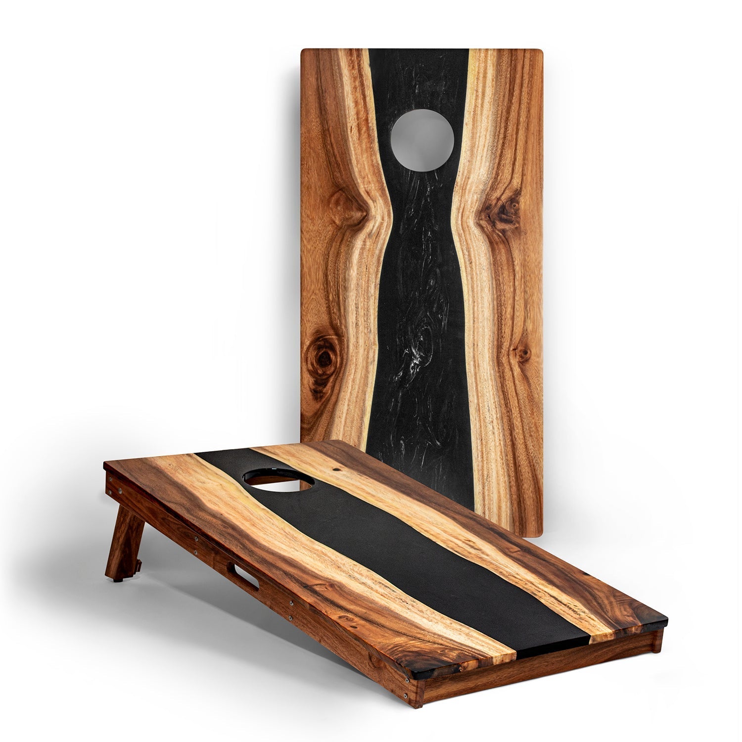 Elakai 2ft x 4ft Resin & Wood Classic Cornhole Set | Live Edge River Collection Black | Heirloom Boulevard