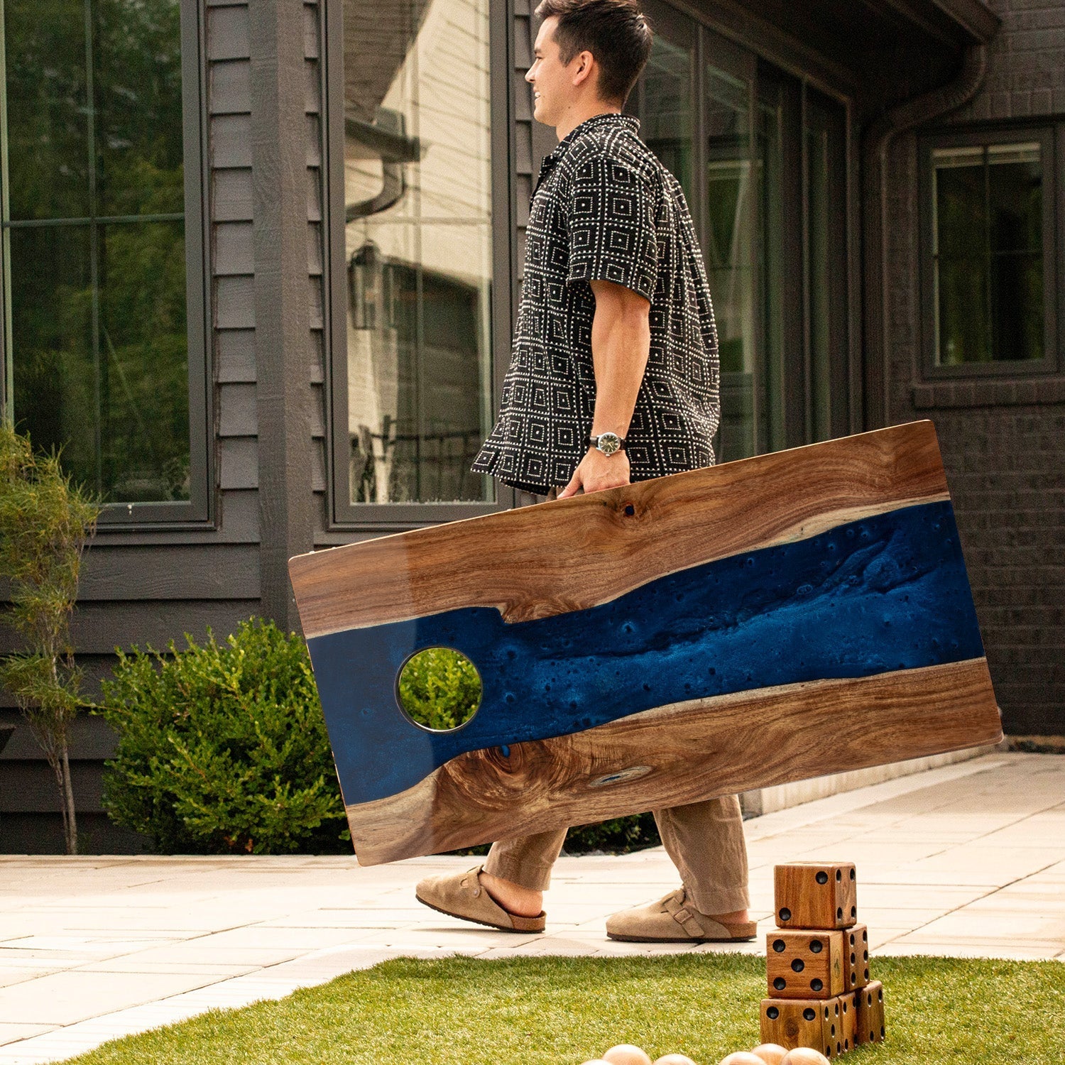 Elakai 2ft x 4ft Resin & Wood Classic Cornhole Set | Live Edge River Collection | Heirloom Boulevard