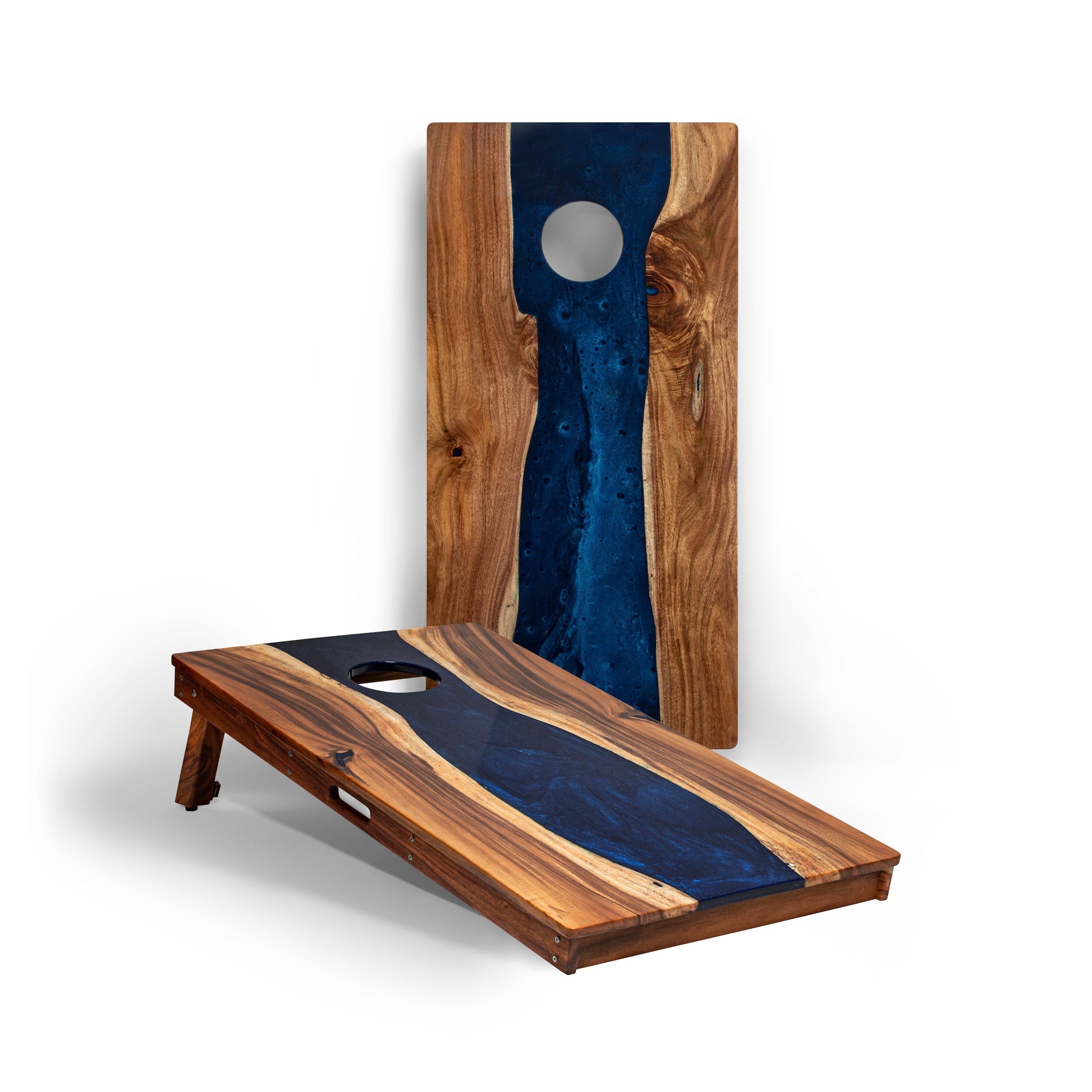 Elakai 2ft x 4ft Resin & Wood Classic Cornhole Set | Live Edge River Collection Blue Pearl | Heirloom Boulevard
