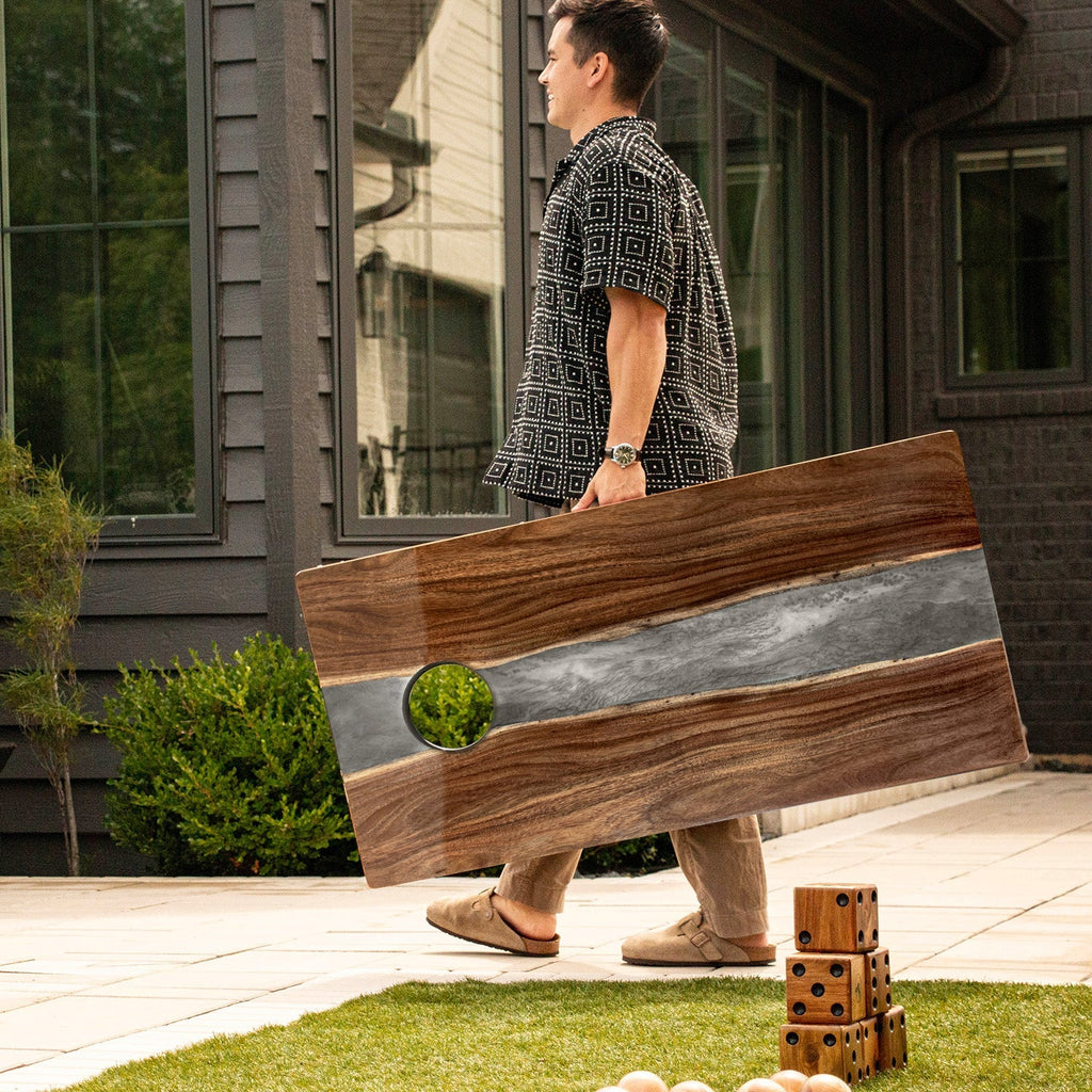 Elakai 2ft x 4ft Resin & Wood Classic Cornhole Set | Live Edge River Collection | Heirloom Boulevard