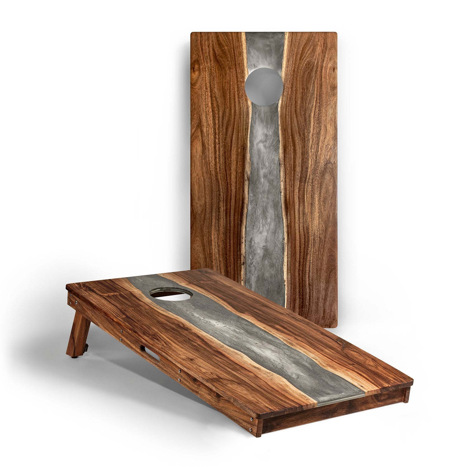 Elakai 2ft x 4ft Resin & Wood Classic Cornhole Set | Live Edge River Collection Gray Stone | Heirloom Boulevard