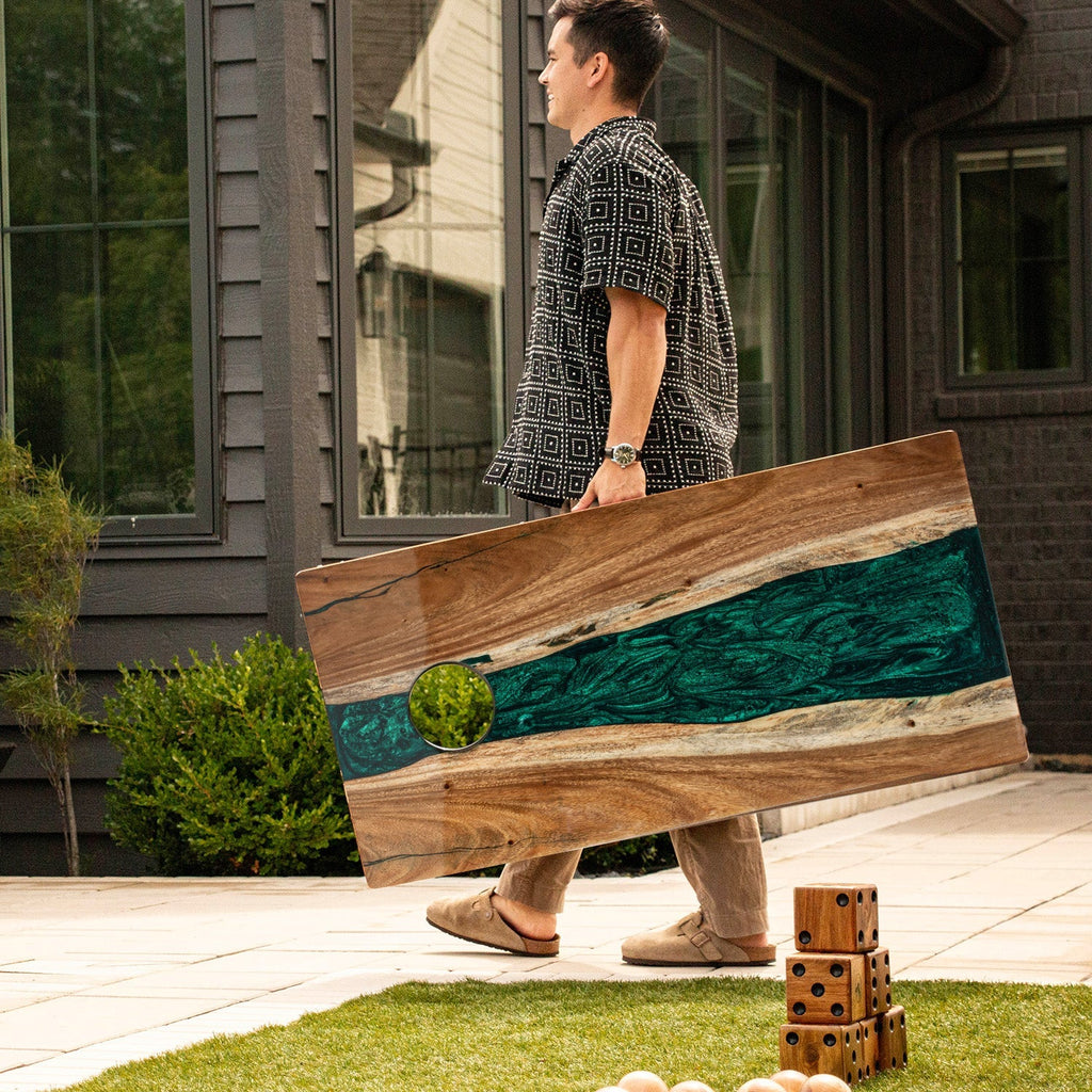 Elakai 2ft x 4ft Resin & Wood Classic Cornhole Set | Live Edge River Collection | Heirloom Boulevard