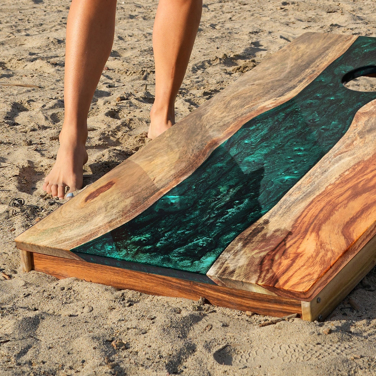Elakai 2ft x 4ft Resin & Wood Classic Cornhole Set | Live Edge River Collection | Heirloom Boulevard