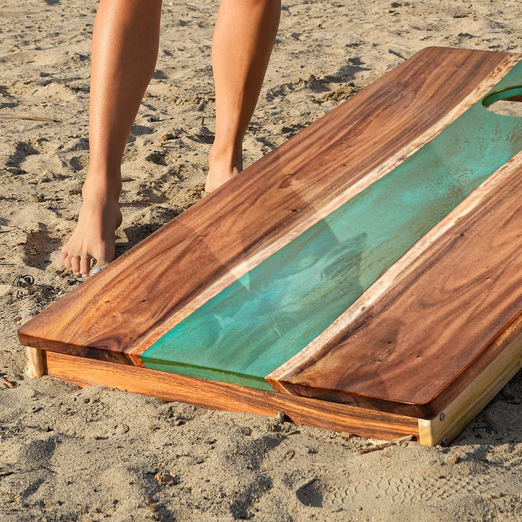 Elakai 2ft x 4ft Resin & Wood Classic Cornhole Set | Live Edge River Collection | Heirloom Boulevard
