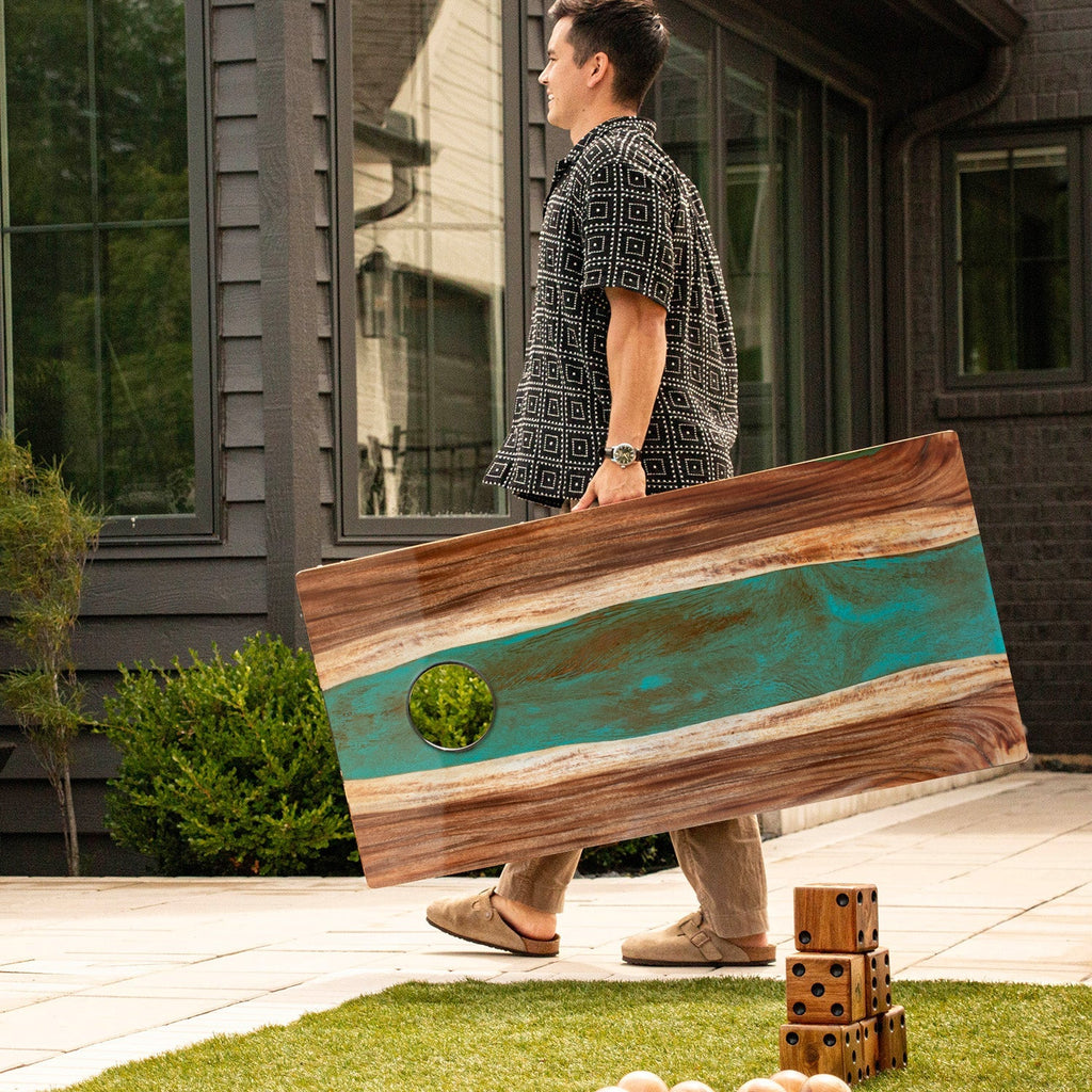 Elakai 2ft x 4ft Resin & Wood Classic Cornhole Set | Live Edge River Collection | Heirloom Boulevard