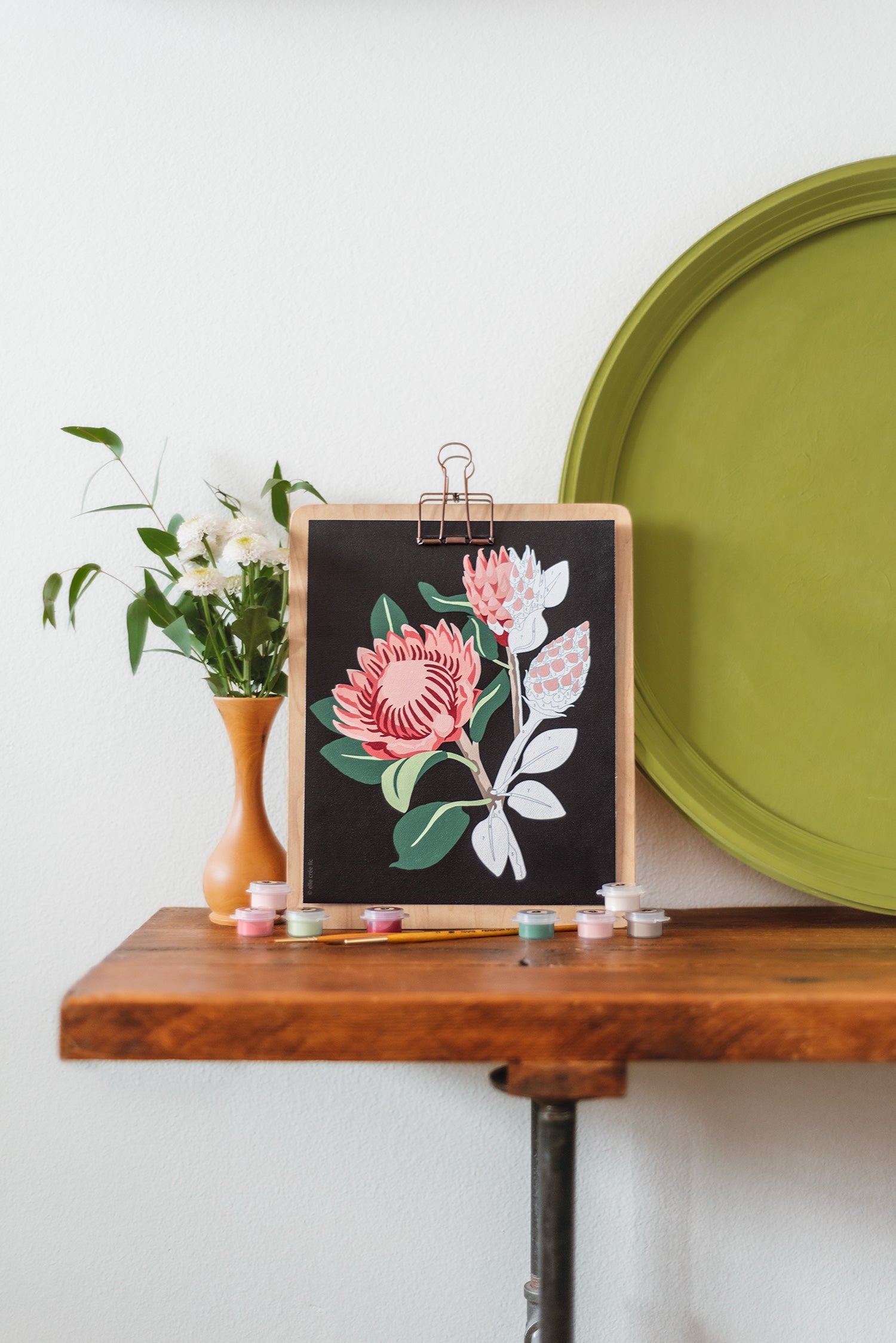 Elle Crée King Protea Blooms (black background) | 8x10 paint-by-number kit | Heirloom Boulevard