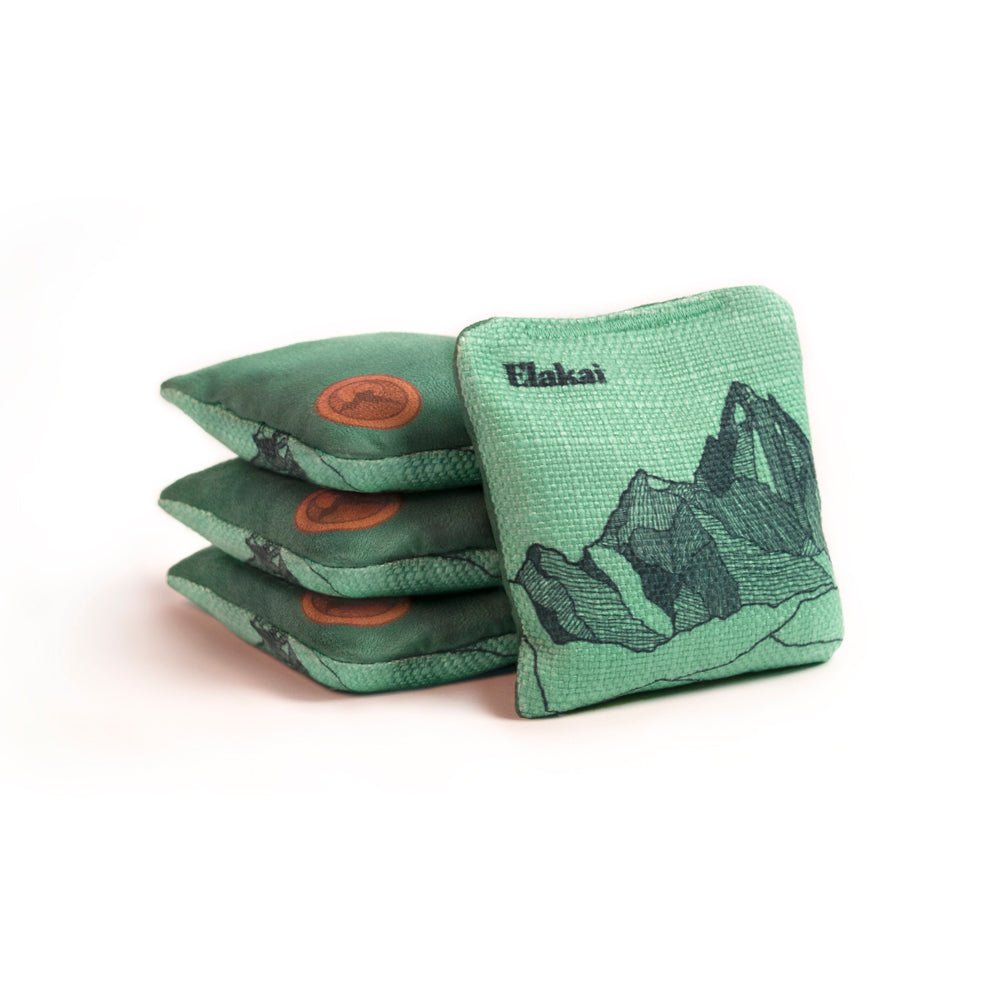 Elakai 4-in Travel Dual-Sided Cornhole Bags | Mt. Elakai Design Collection Aquamarine Teal | Heirloom Boulevard