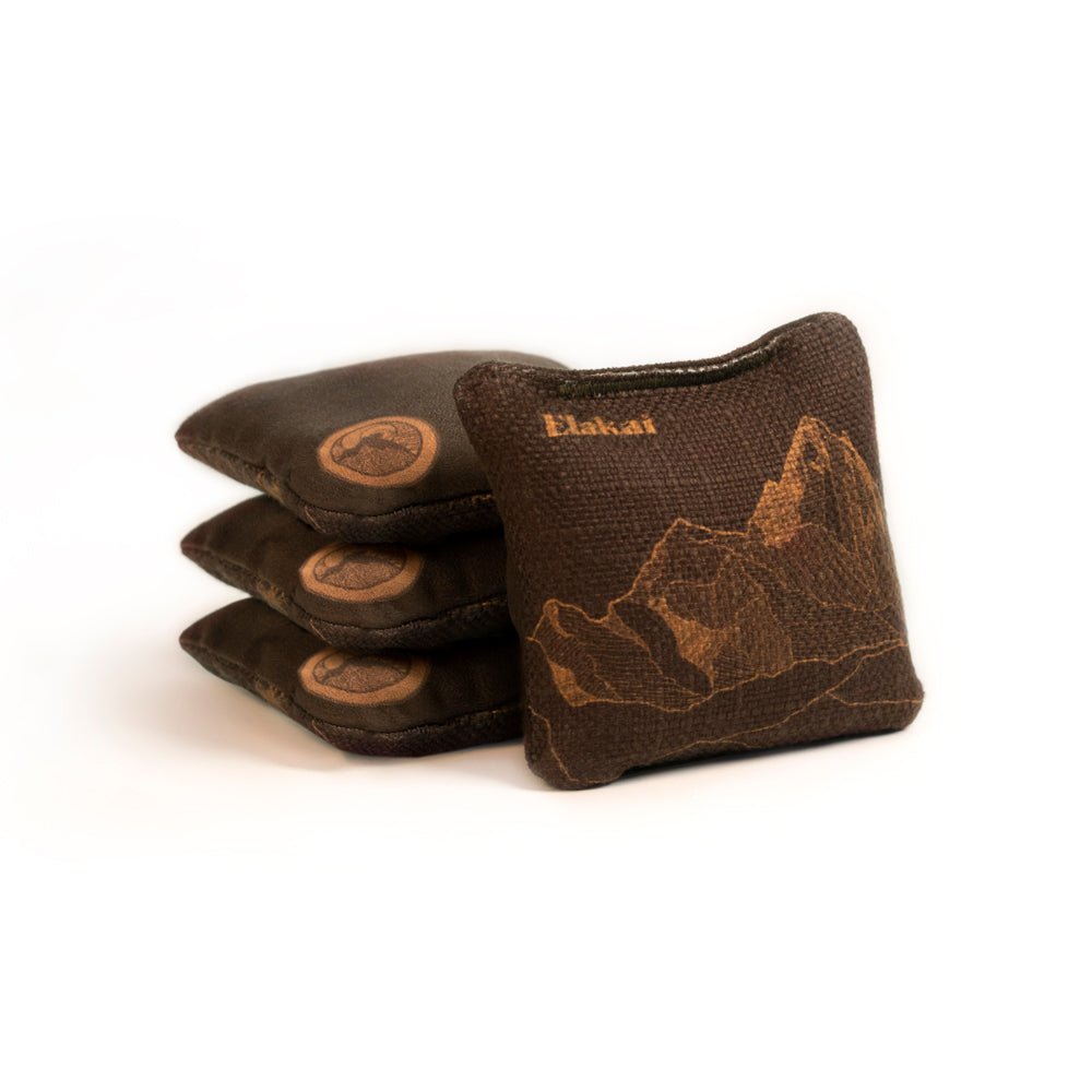 Elakai 4-in Travel Dual-Sided Cornhole Bags | Mt. Elakai Design Collection Brown Umber | Heirloom Boulevard
