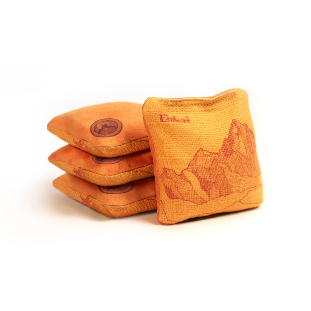 Elakai 4-in Travel Dual-Sided Cornhole Bags | Mt. Elakai Design Collection Marigold Yellow | Heirloom Boulevard