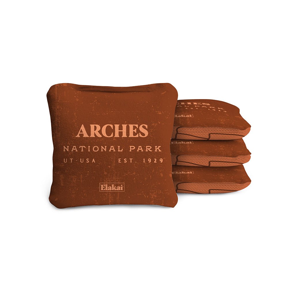 Elakai 4-in Travel Dual-Sided Cornhole Bags | National Parks Collection Arches Burnt Orange | Heirloom Boulevard