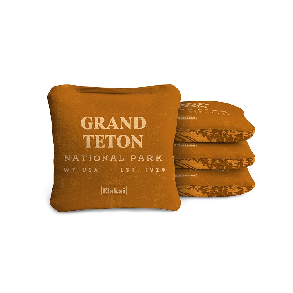 Elakai 4-in Travel Dual-Sided Cornhole Bags | National Parks Collection Grand Teton Sienna | Heirloom Boulevard