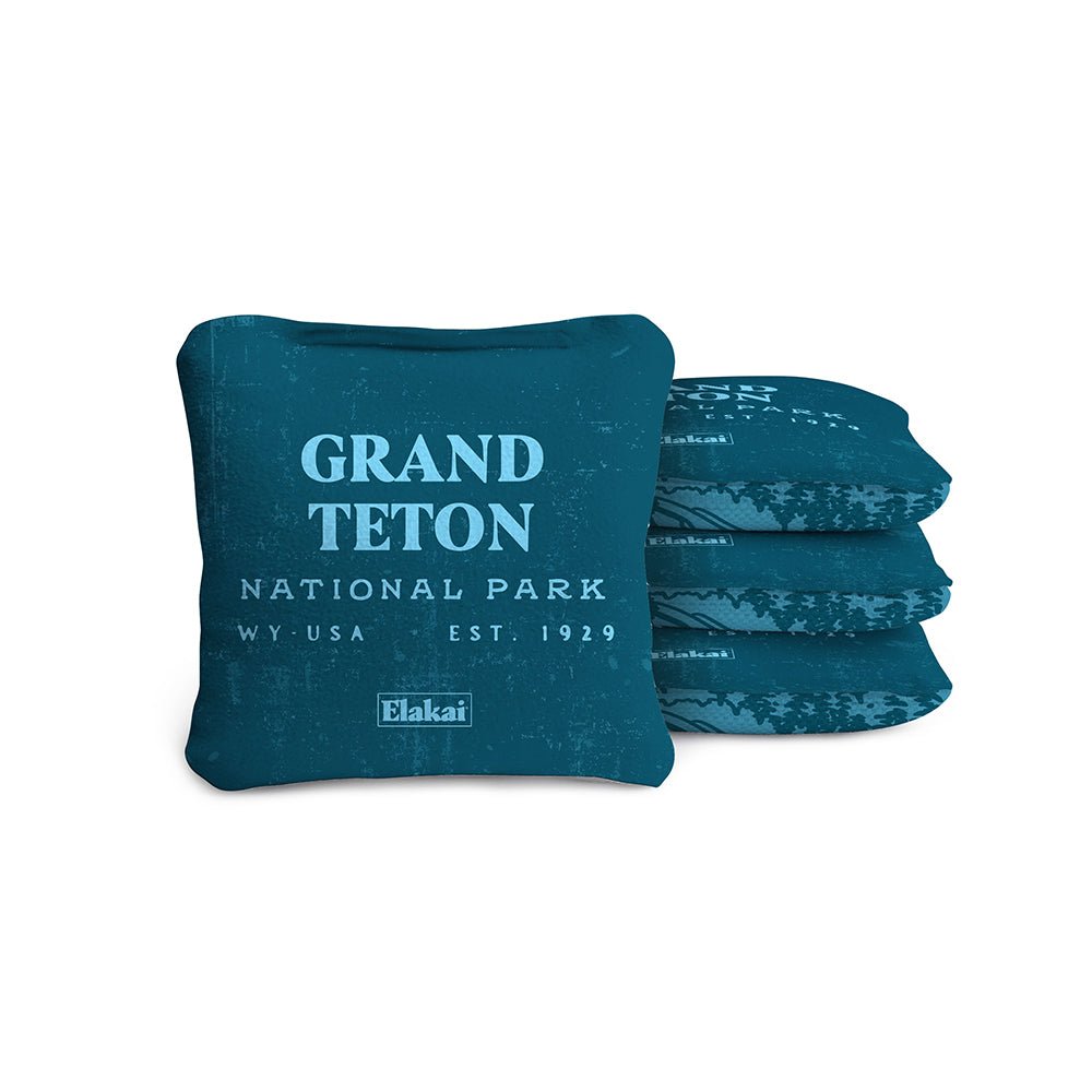 Elakai 4-in Travel Dual-Sided Cornhole Bags | National Parks Collection Grand Teton Teal | Heirloom Boulevard