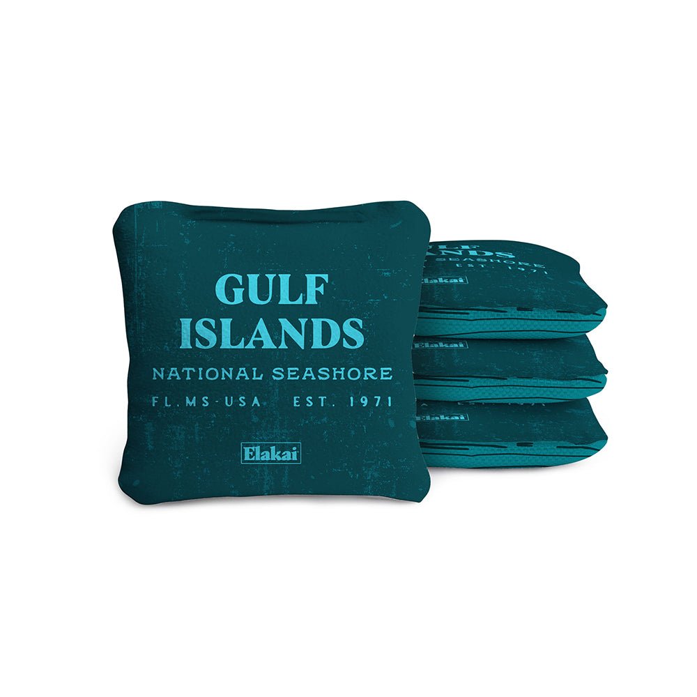 Elakai 4-in Travel Dual-Sided Cornhole Bags | National Parks Collection Gulf Island Shore Teal | Heirloom Boulevard