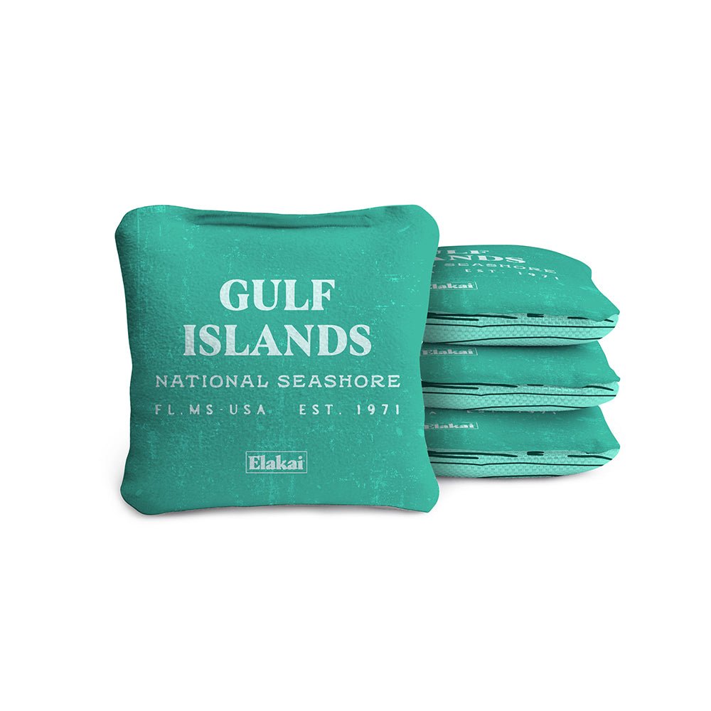 Elakai 4-in Travel Dual-Sided Cornhole Bags | National Parks Collection Gulf Island Shore Turquoise | Heirloom Boulevard