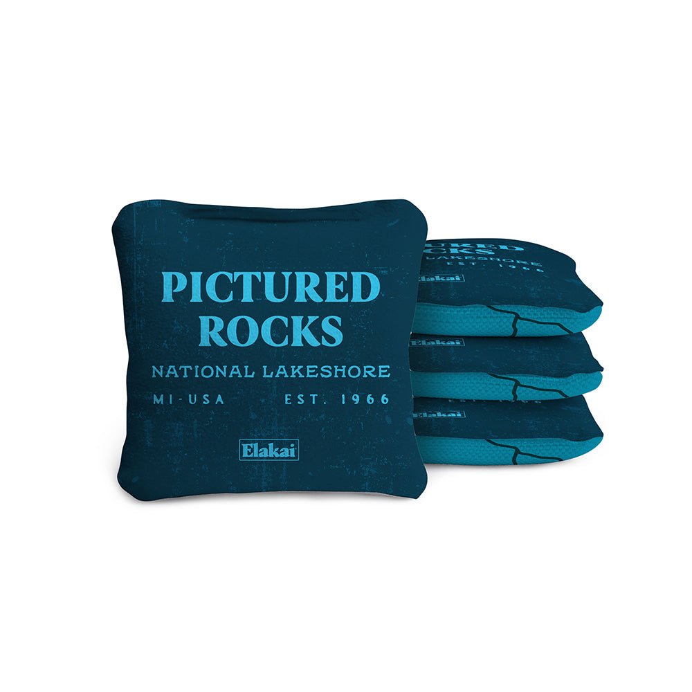 Elakai 4-in Travel Dual-Sided Cornhole Bags | National Parks Collection Pictured Rocks Blue | Heirloom Boulevard