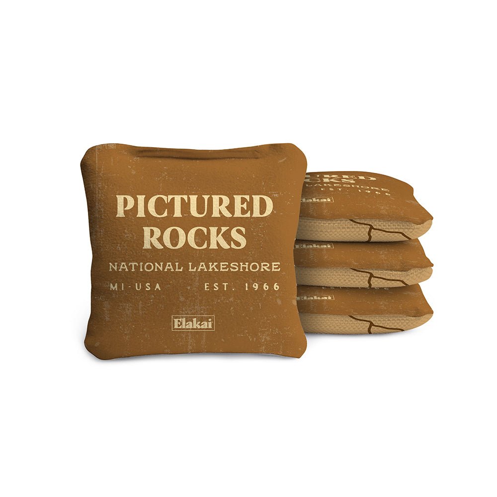 Elakai 4-in Travel Dual-Sided Cornhole Bags | National Parks Collection Pictured Rocks Tan | Heirloom Boulevard