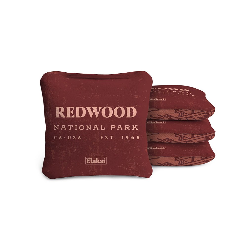 Elakai 4-in Travel Dual-Sided Cornhole Bags | National Parks Collection Redwoods Burgundy | Heirloom Boulevard