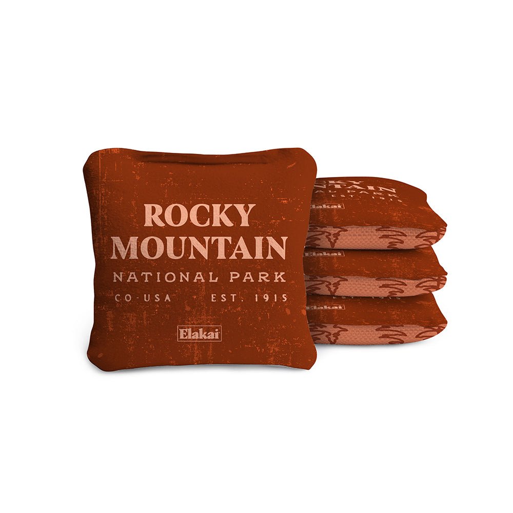 Elakai 4-in Travel Dual-Sided Cornhole Bags | National Parks Collection Rocky Mountain Burnt Orange | Heirloom Boulevard