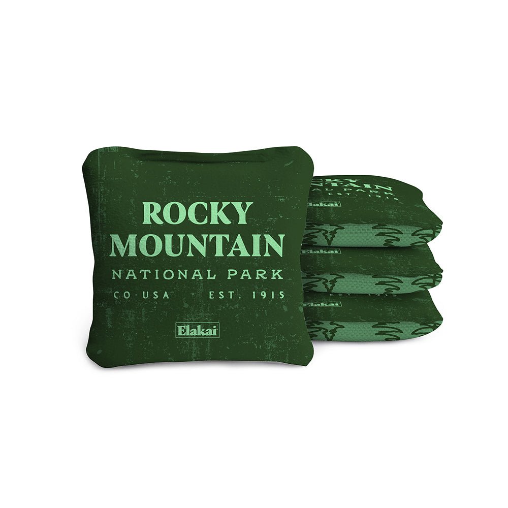Elakai 4-in Travel Dual-Sided Cornhole Bags | National Parks Collection Rocky Mountain Green | Heirloom Boulevard
