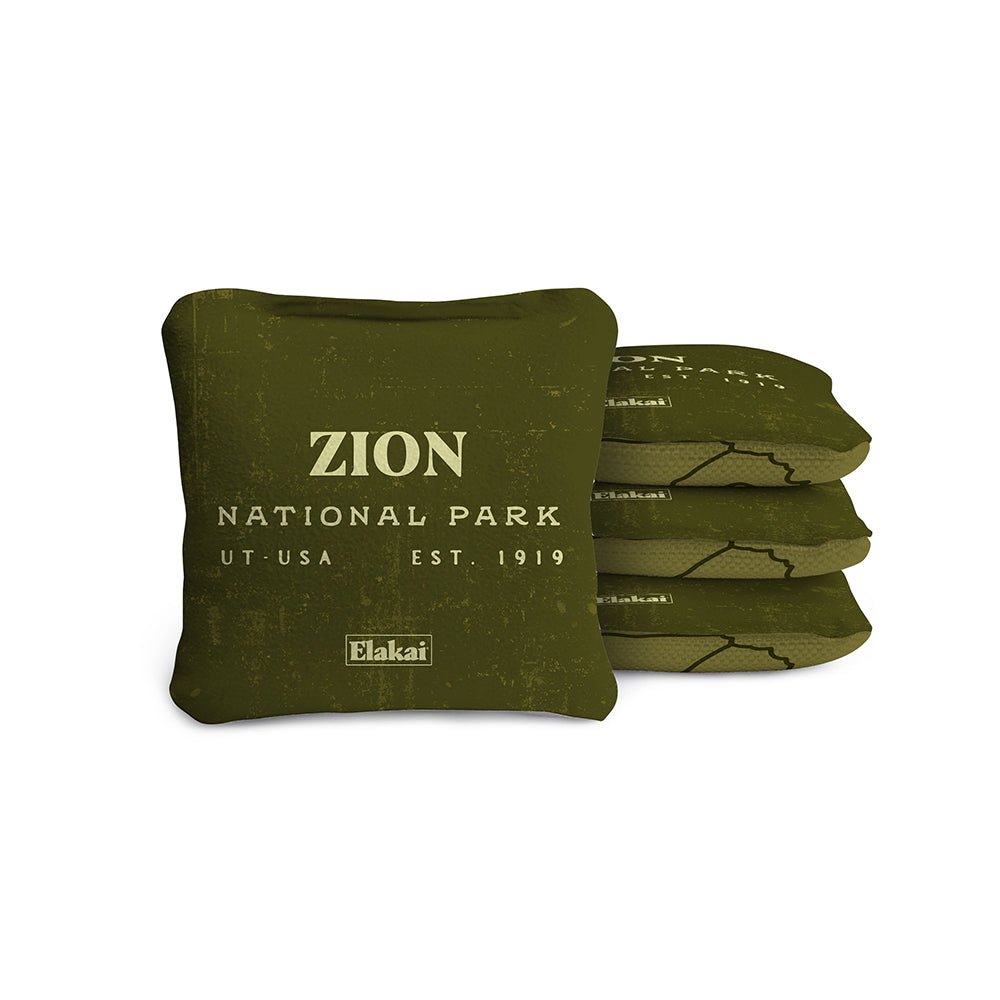 Elakai 4-in Travel Dual-Sided Cornhole Bags | National Parks Collection Zion Olive | Heirloom Boulevard
